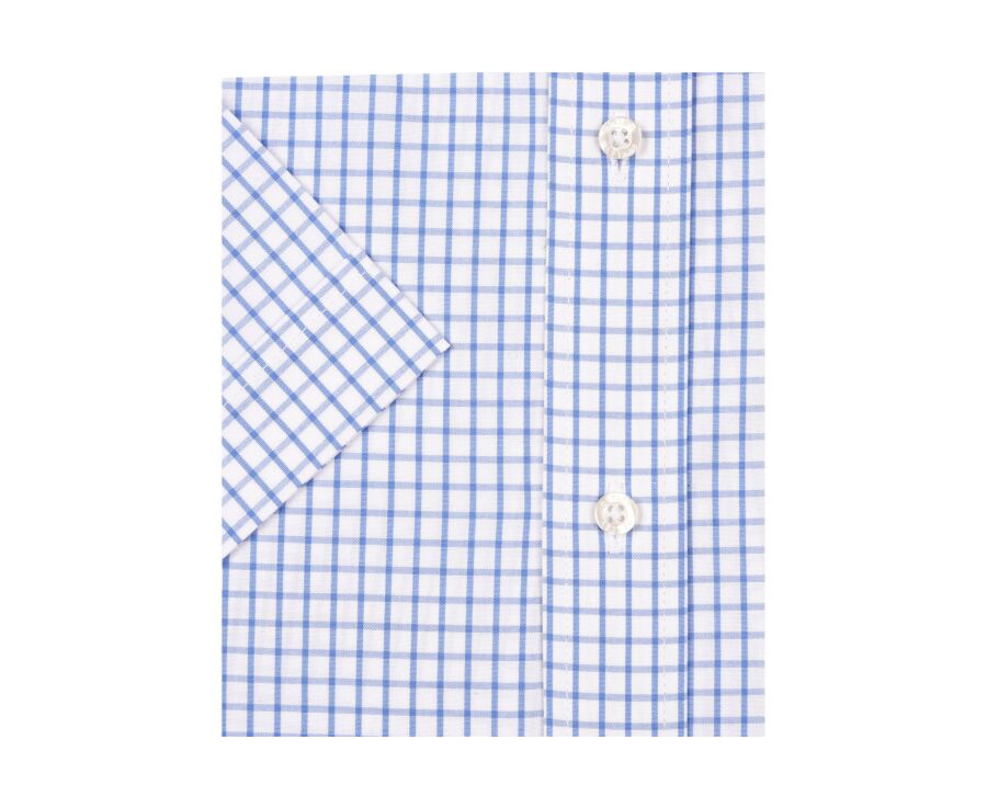 Chemise blanche carreaux bleus - Col français - HUGO MC