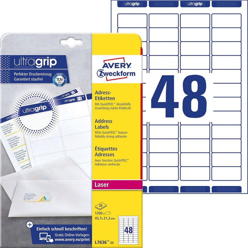 Etiquette d'adresse, 45,7 x 21,2 mm, blanc