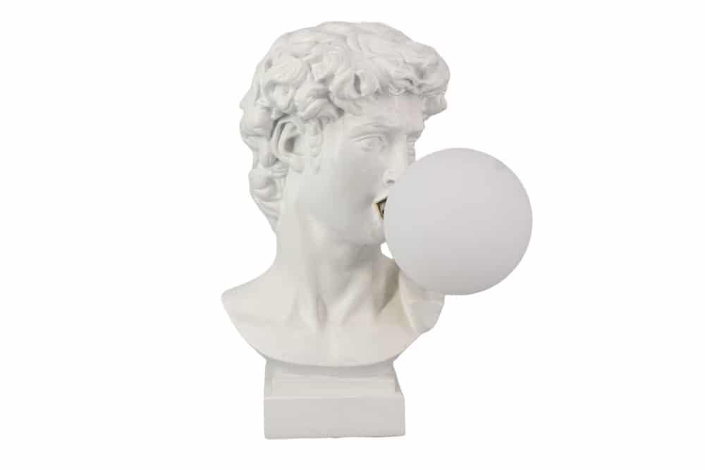 Handgefertigte Tischlampe DAVID 30cm weiß Büste mit Lampenkugel