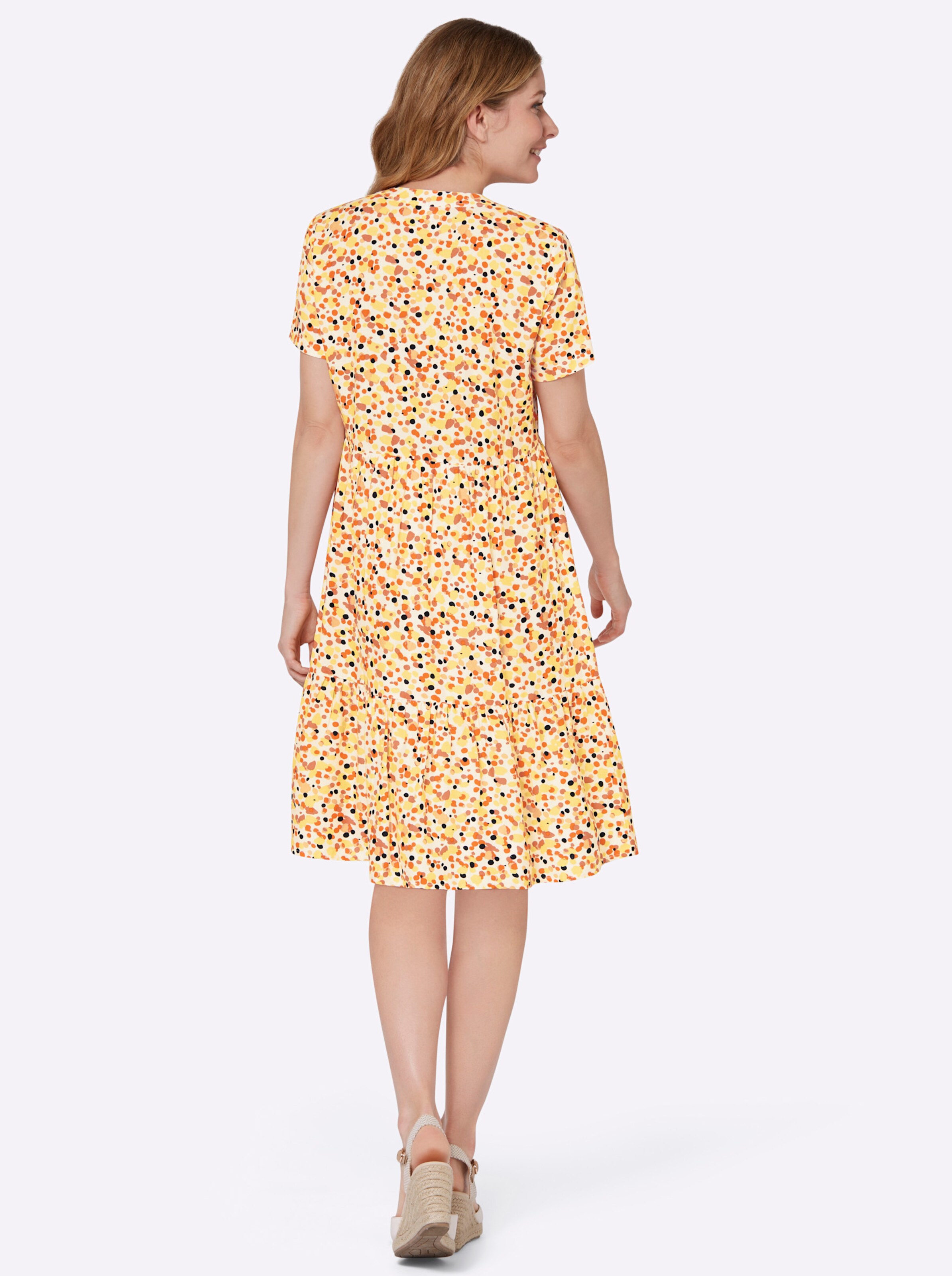 Druck-Kleid in ecru-mandarine-bedruckt