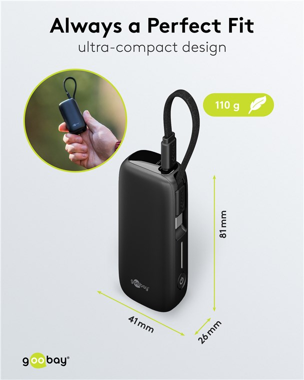 (20W) 5000mAh Powerbank USB C / USB A Ladegerät inkl. USB C Ladekabel Power Delivery (76250) - Schwarz