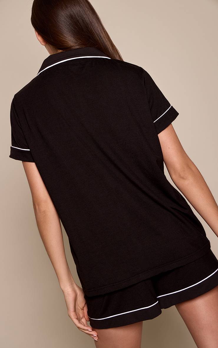 Noir Ensemble Pyjama Haut À Manches Courtes Et Short En Jersey Doux Avec Passepoil