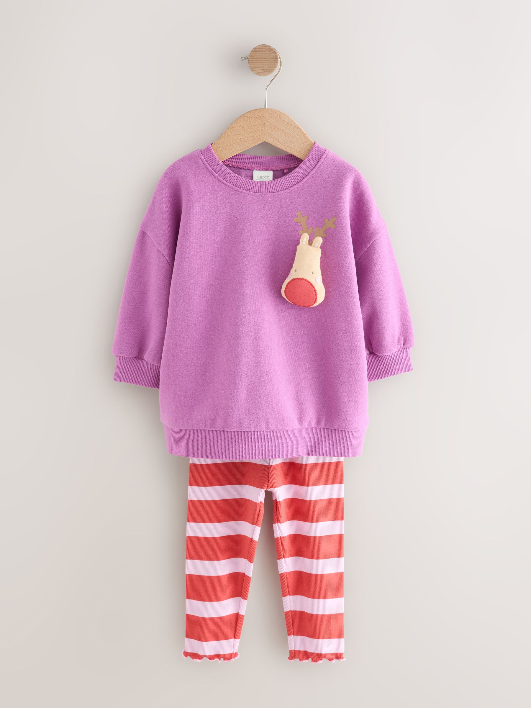 Paars piepend rendier Kerstmis - Set met sweatshirt en legging (3 mnd-7 jr)