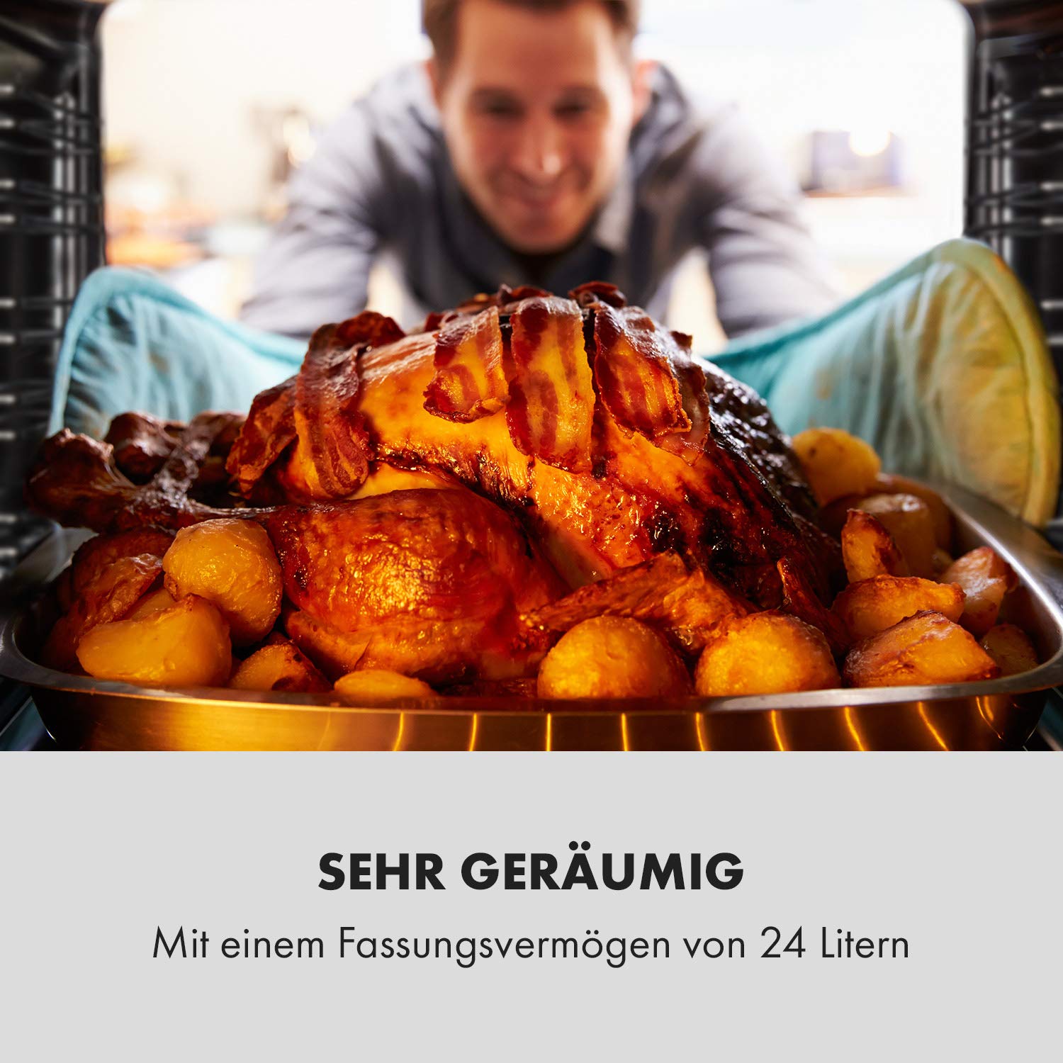 Klarstein MasterFresh Dampfbackofen - Stand-Dampfgarer, 24 Liter, 230 °C, 1,4 Liter Wassertank, Dampfgaren: 1100W, Backofen: 1900W, TouchControl, 12h-Timer, 9 Programme, freistehend, schwarz