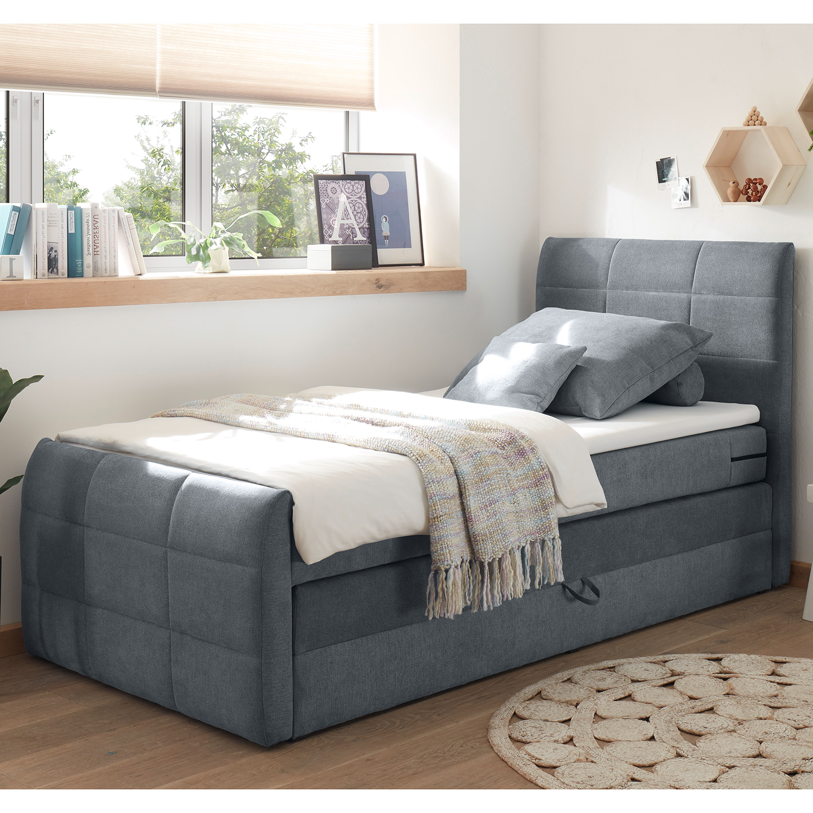 Boxspringbett - anthrazit - H2 - 100x200 cm