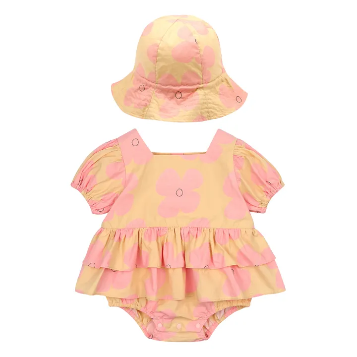 Jelly Mallow Ensemble Barboteuse et Chapeau Fleurs | Crème