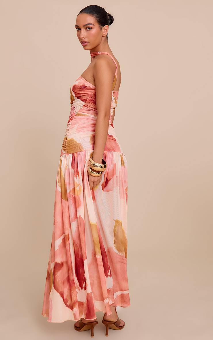 Gris Pierre Robe Maxi Taille Basse Avec Foulard Froncé