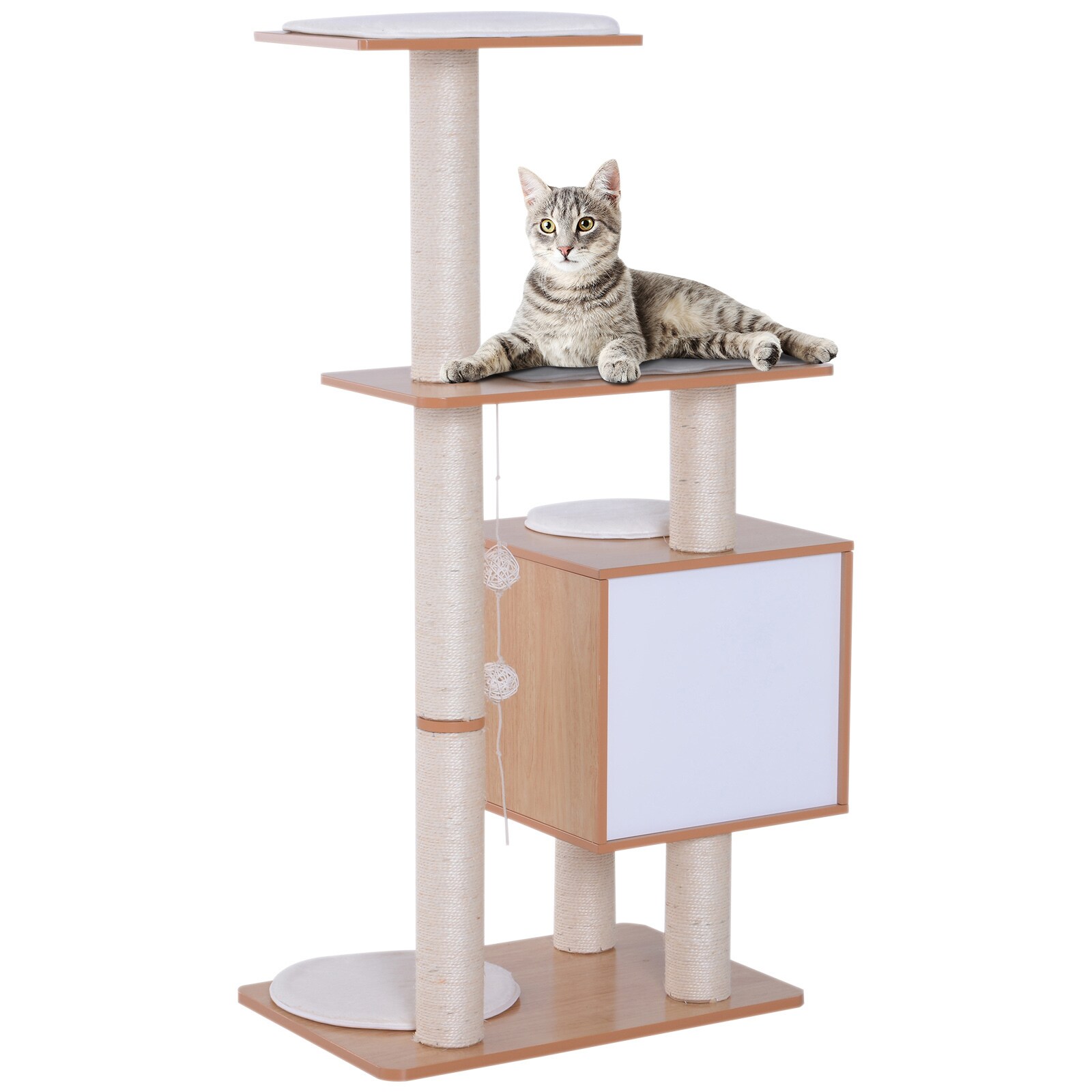 PawHut Katzenkratzbaum mit 4 Ebenen und einer Versteckbox 60 x 40 x 120 cm (LxBxH)