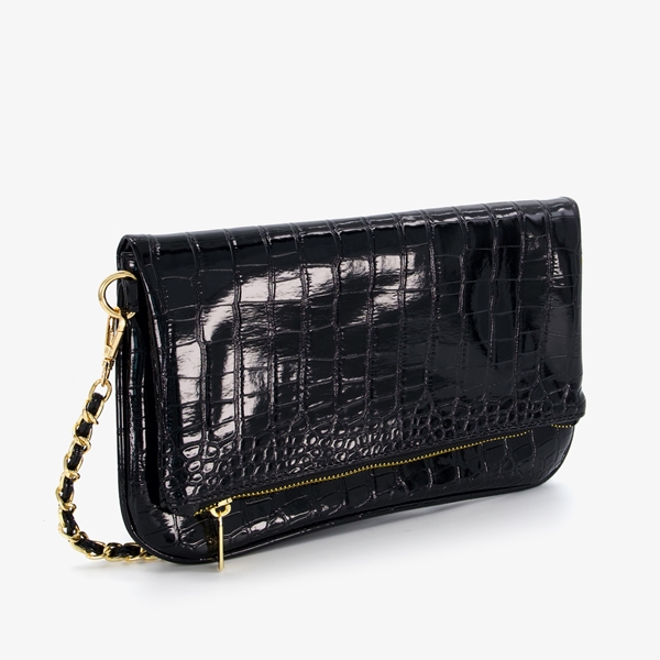 Zwarte lak dames tas met crocoprint