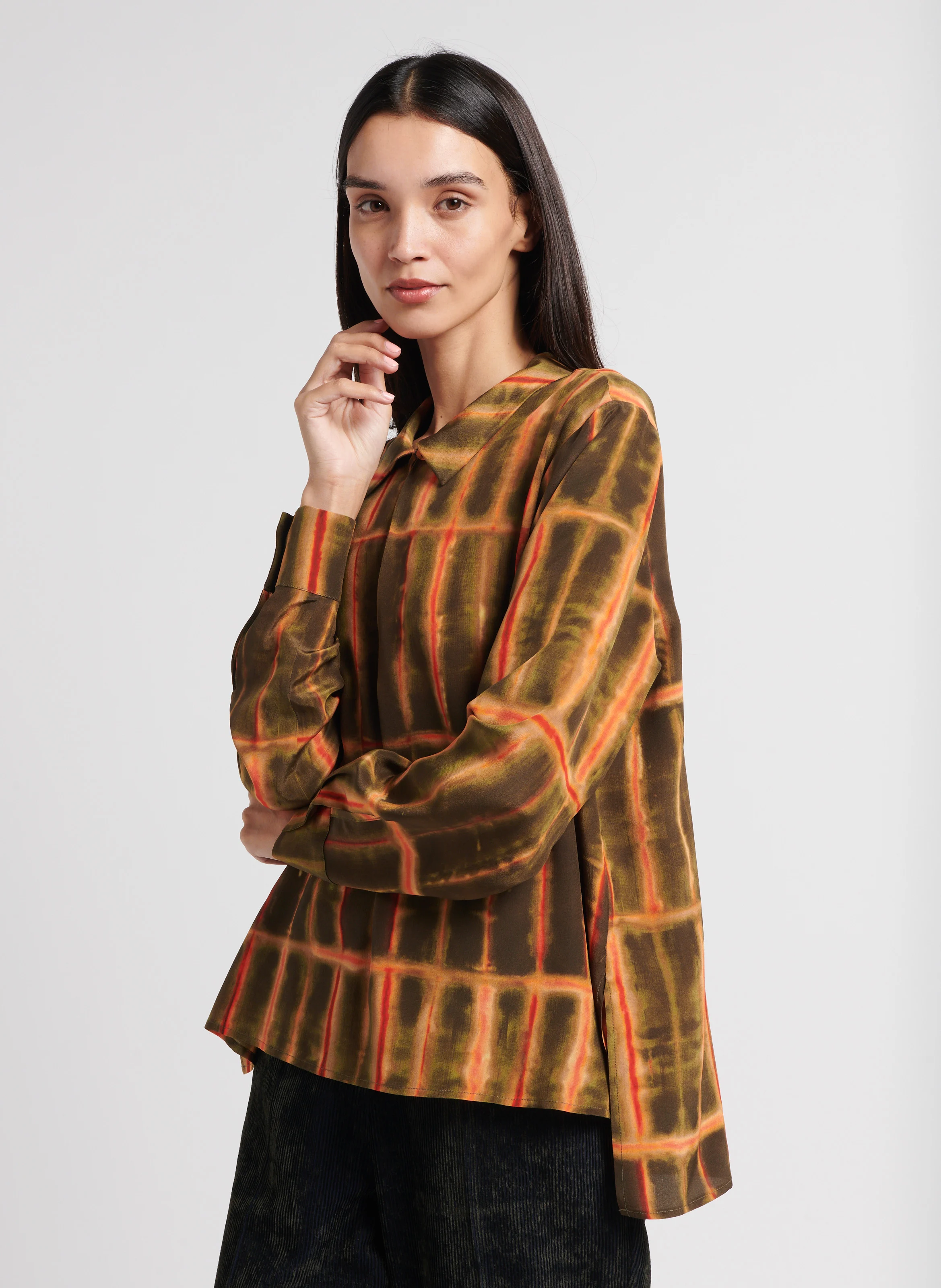 SACHI - Blouse ample imprimée en soie | Orange