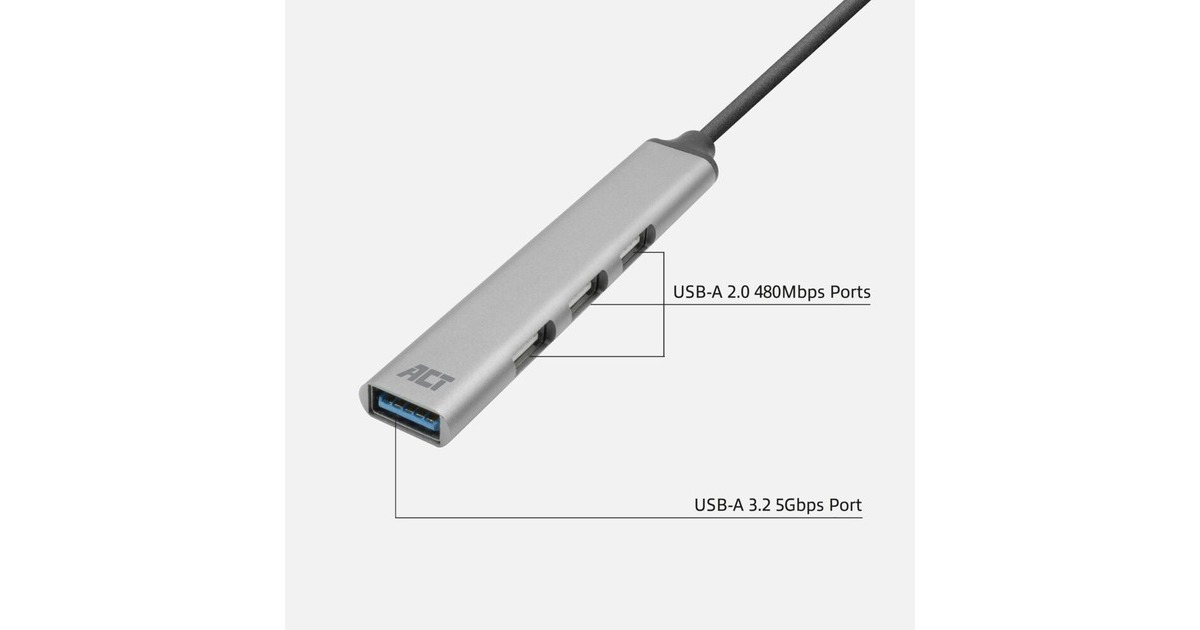 ACT ConnectivityUSB-A hub, 3x USB-A 2.0 en 1x USB-A 3.0 usb-hub  (Aluminium)
