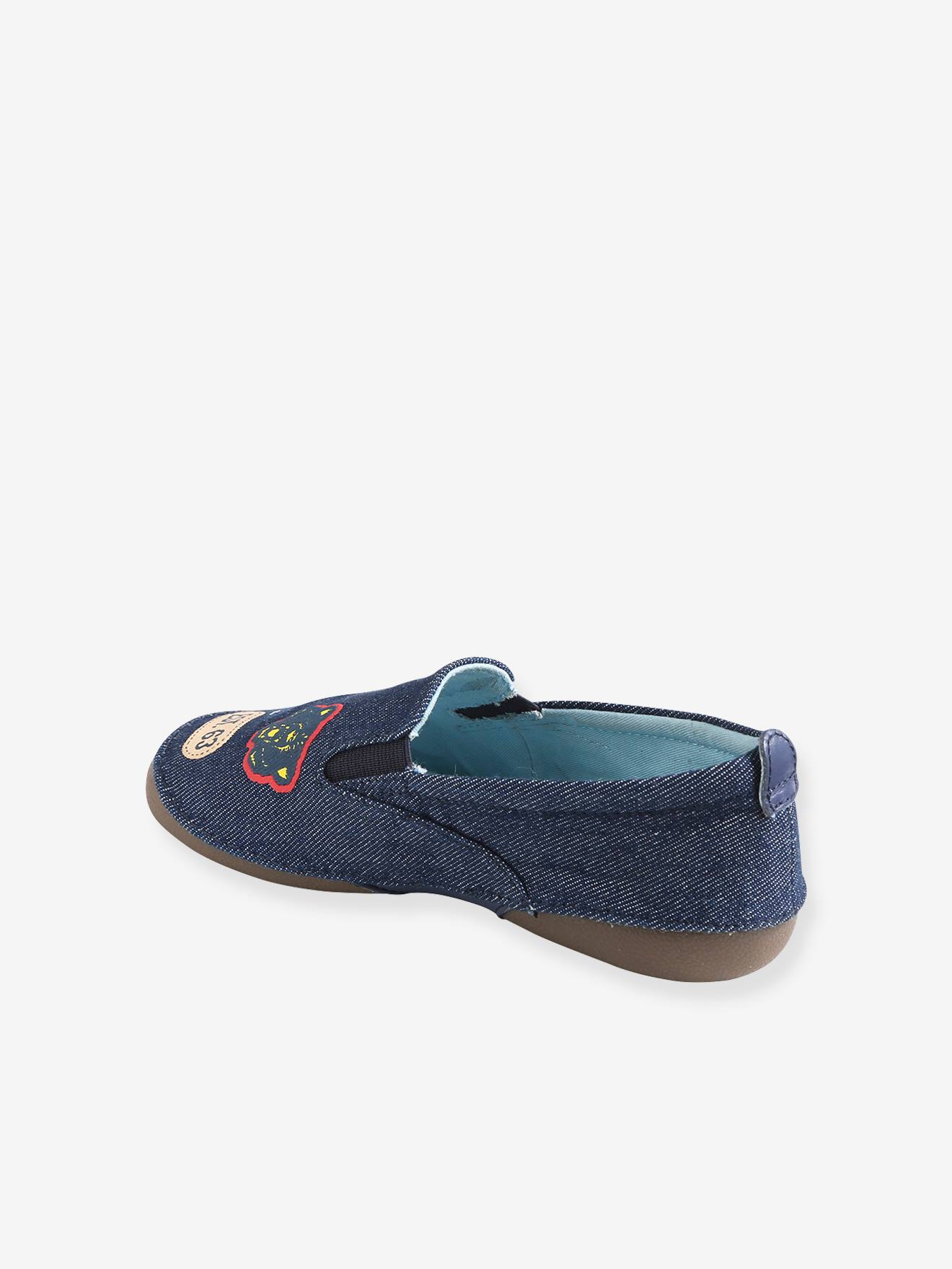 Pantufas de brim elásticas para meninos, azul escuro liso