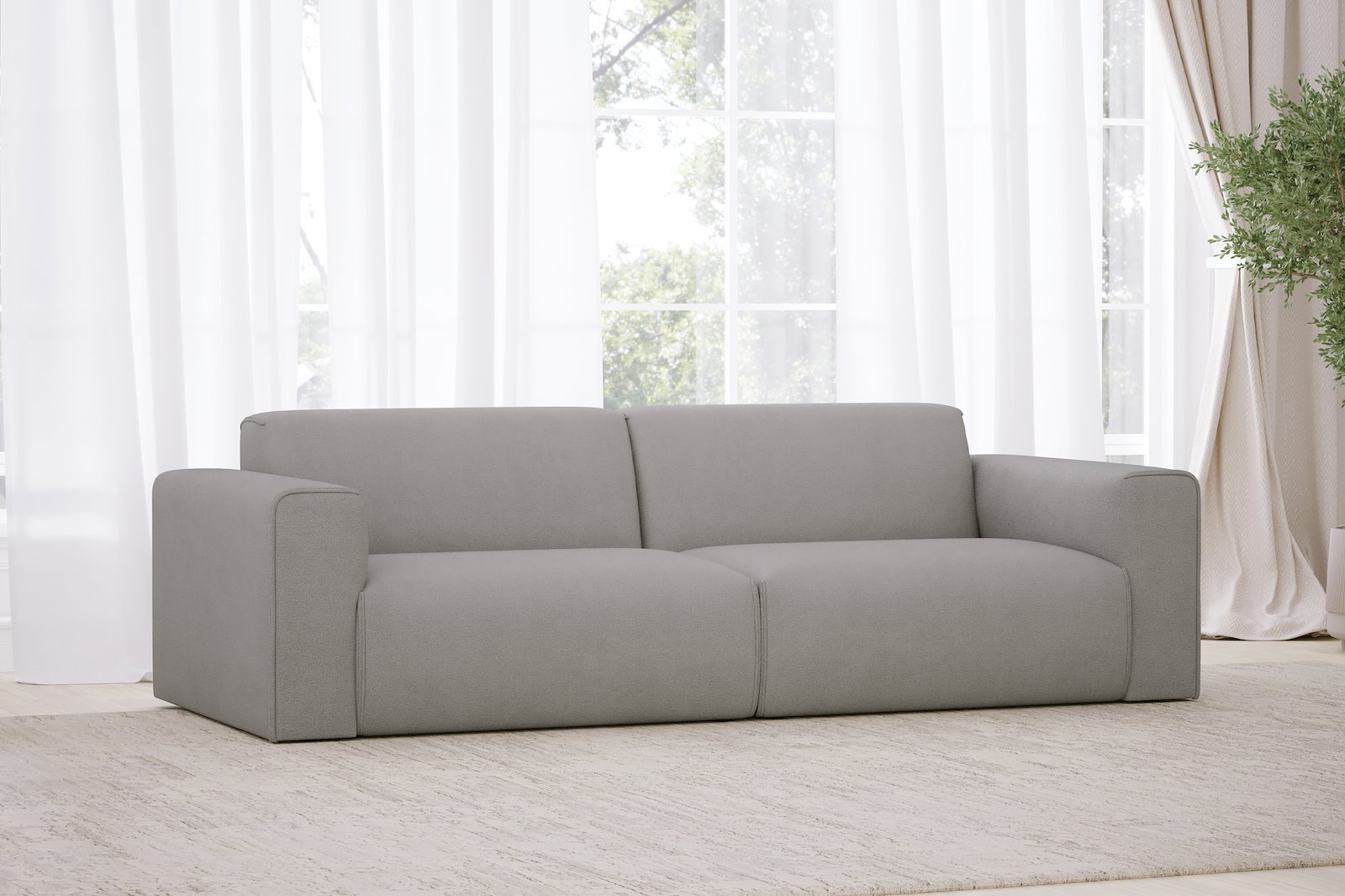 Monaco 3-seter sofa Tekstil Brego 7 Light Grey med sorte ben. Std komfort.
