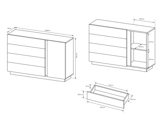 Commode MURARI - 4 tiroirs et 1 porte - Blanc brillant et chêne
