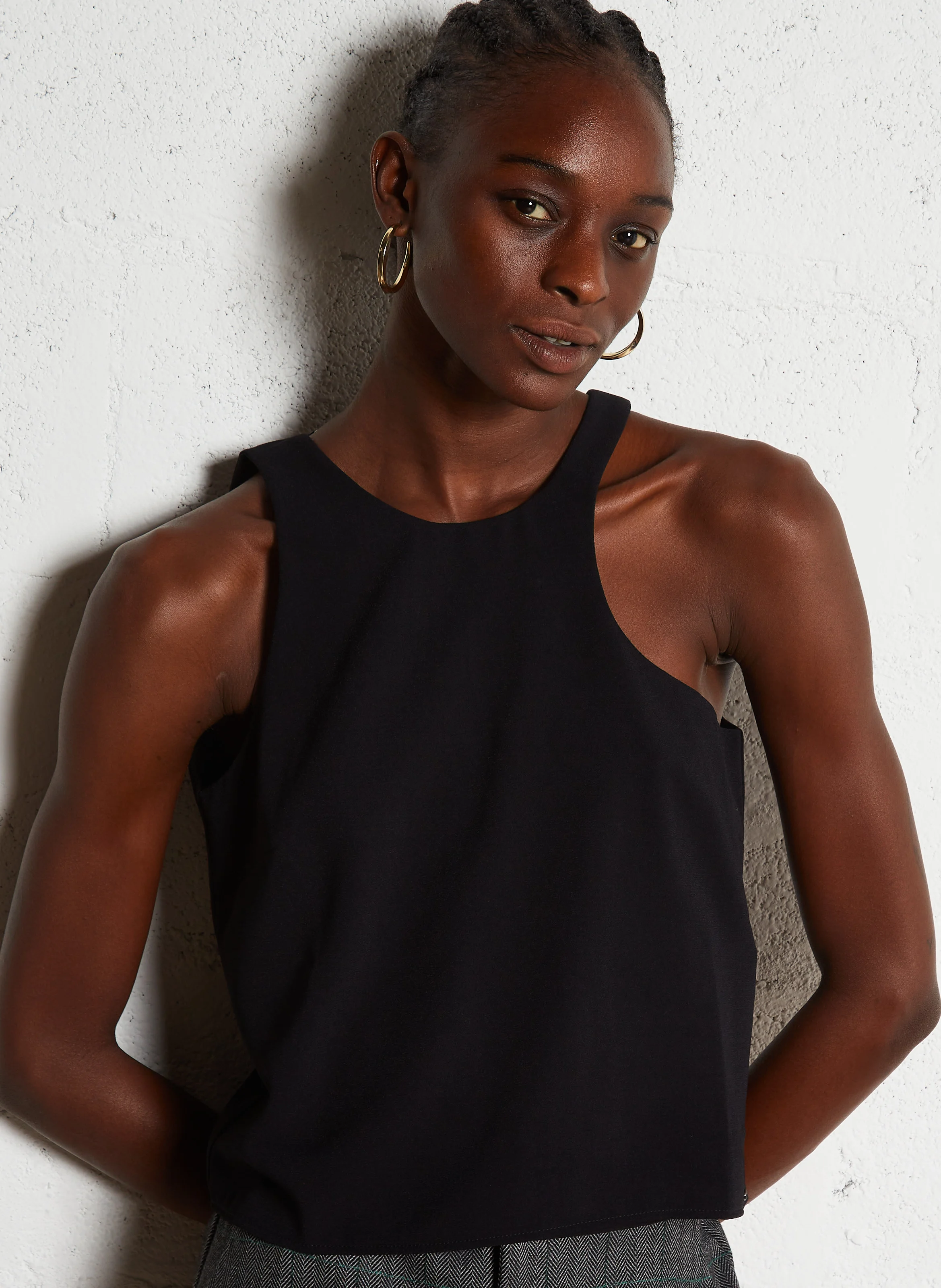 Top col rond bijou | Noir
