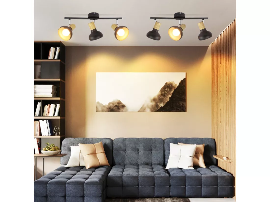 NETTLIFE Spot de plafond 3 flammes E14 plafonnier vintage orientable à 350° pour couloir salon