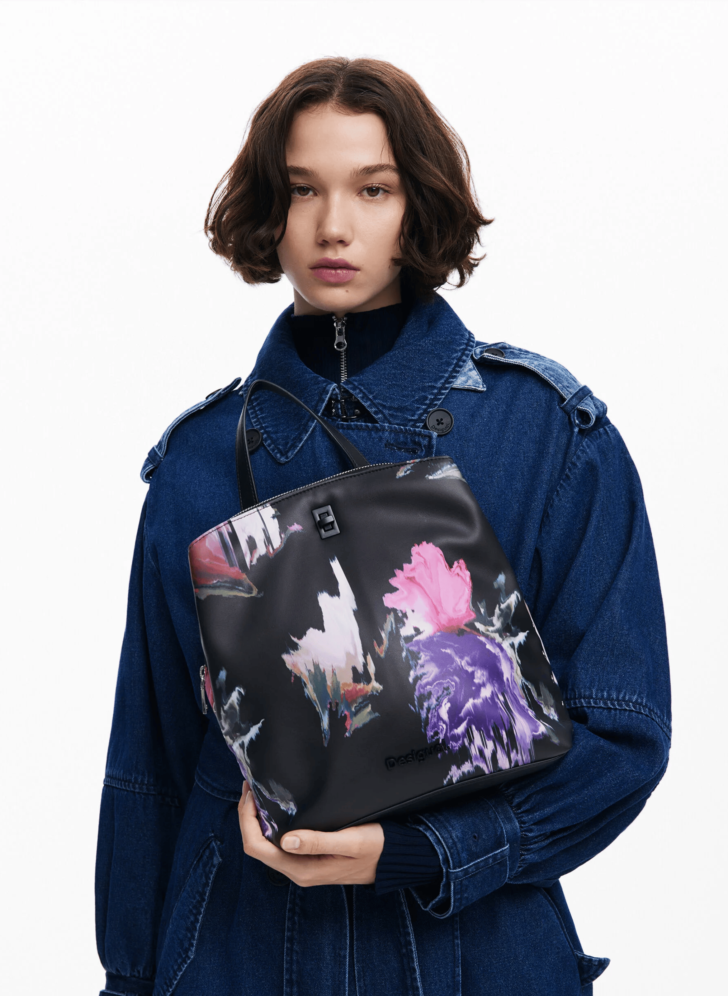 Mini sac à dos effet cuir imprimé| Noir