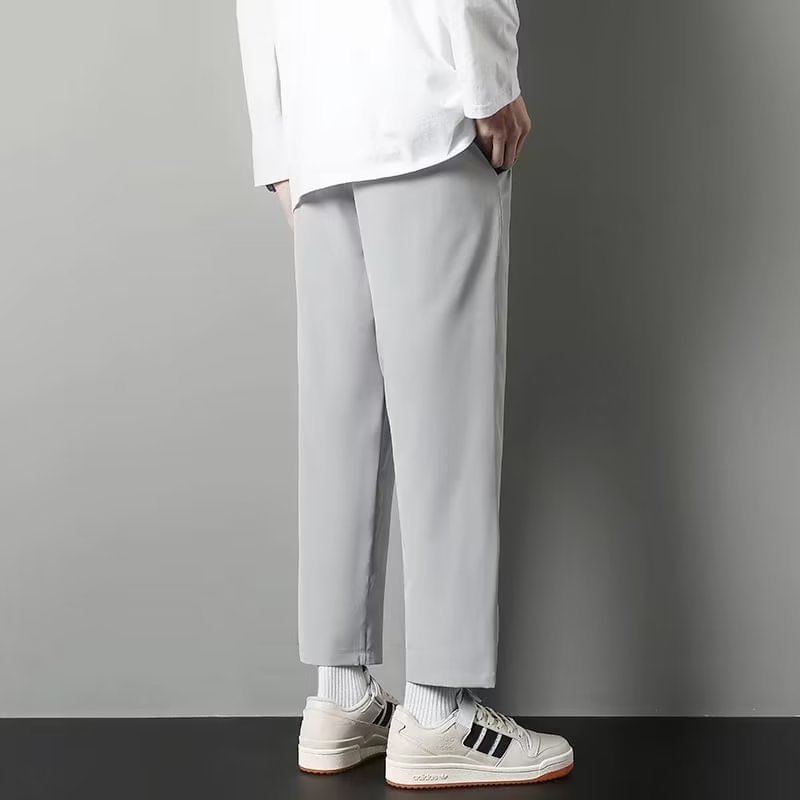 Blueforce - Effen cropped, taps toelopende broek met trekkoord in de taille