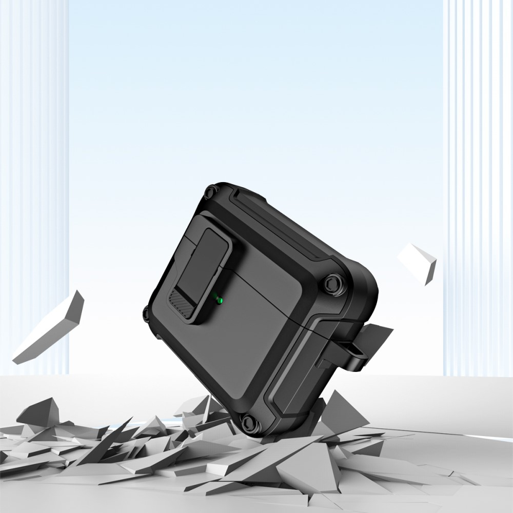 AirPods (3. Generation) Hybrid Hardcase Schutzhülle mit Verschluss   Karabinerhaken - Schwarz / Grau