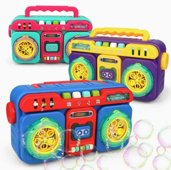 Seifenblasen Radio Outdoor Kinder Spielzeug Bubble Maker Maschine mit LED Beleuchtung   Sound Effekte (Batteriebetrieben) - Lila