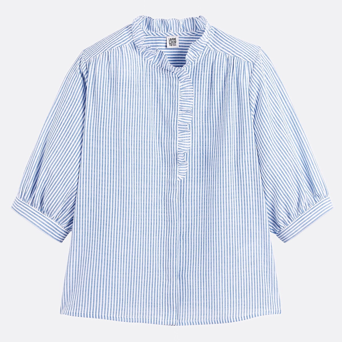 COLEÇÃO LA REDOUTE<br>Blusa listrada de algodão, gola vitoriana, mangas até o cotovelo