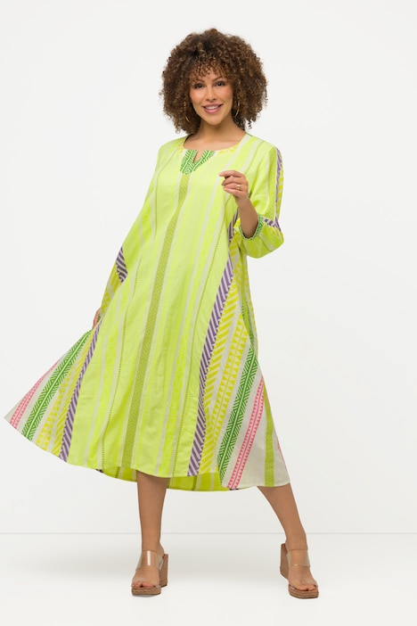Kaftan, Ethnomuster, A-Linie, Tunika-Ausschnitt, 3/4-Arm