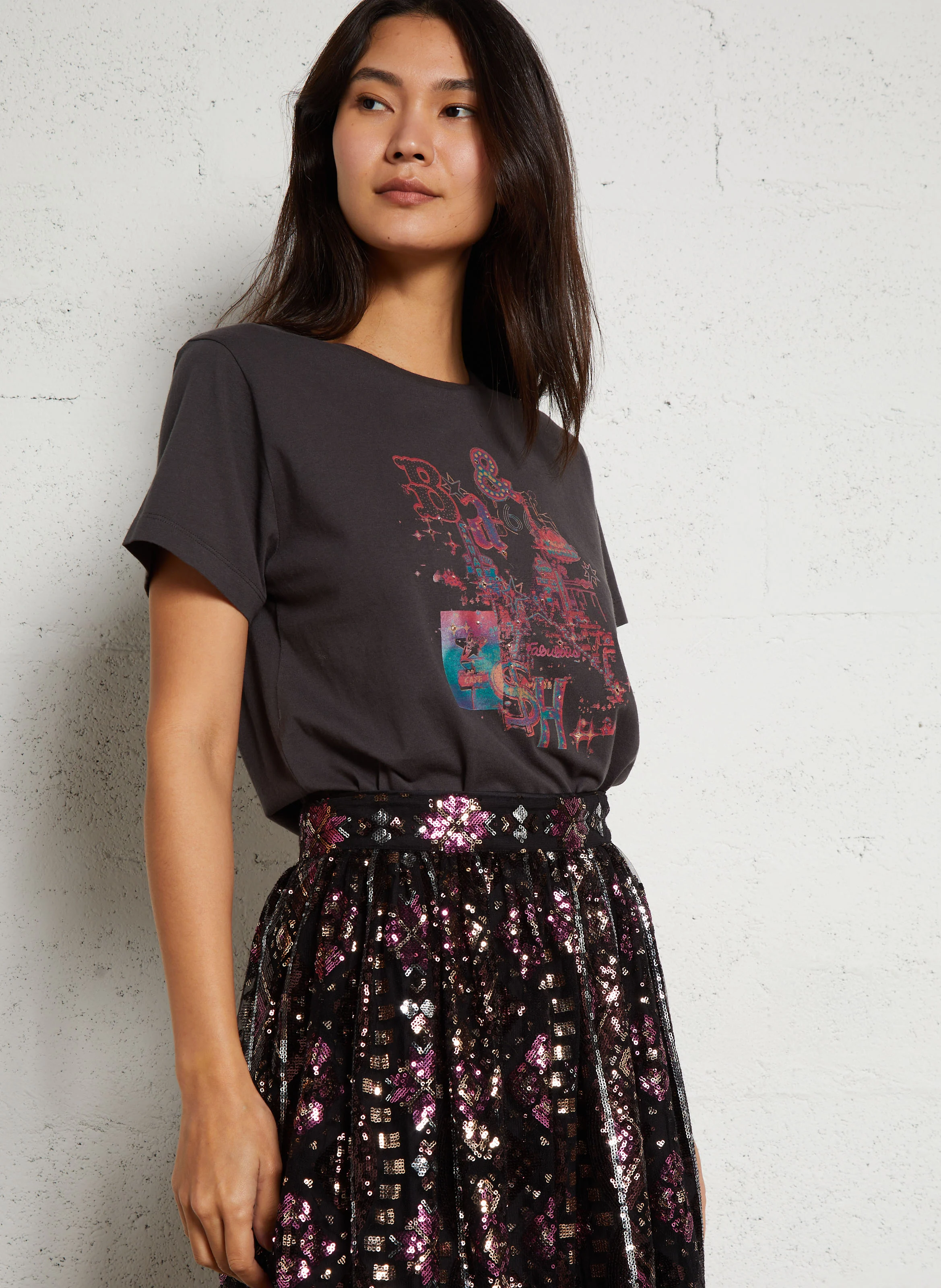 ERAVE - Tee-shirt droit sérigraphié en coton | Gris