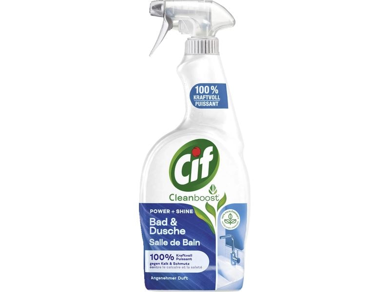 CIF Badreiniger Power and Shine 750 ml Kraftvoller Reinigungsspray befreit Fliesen, Fugen und Bad-Armaturen von Schmutz