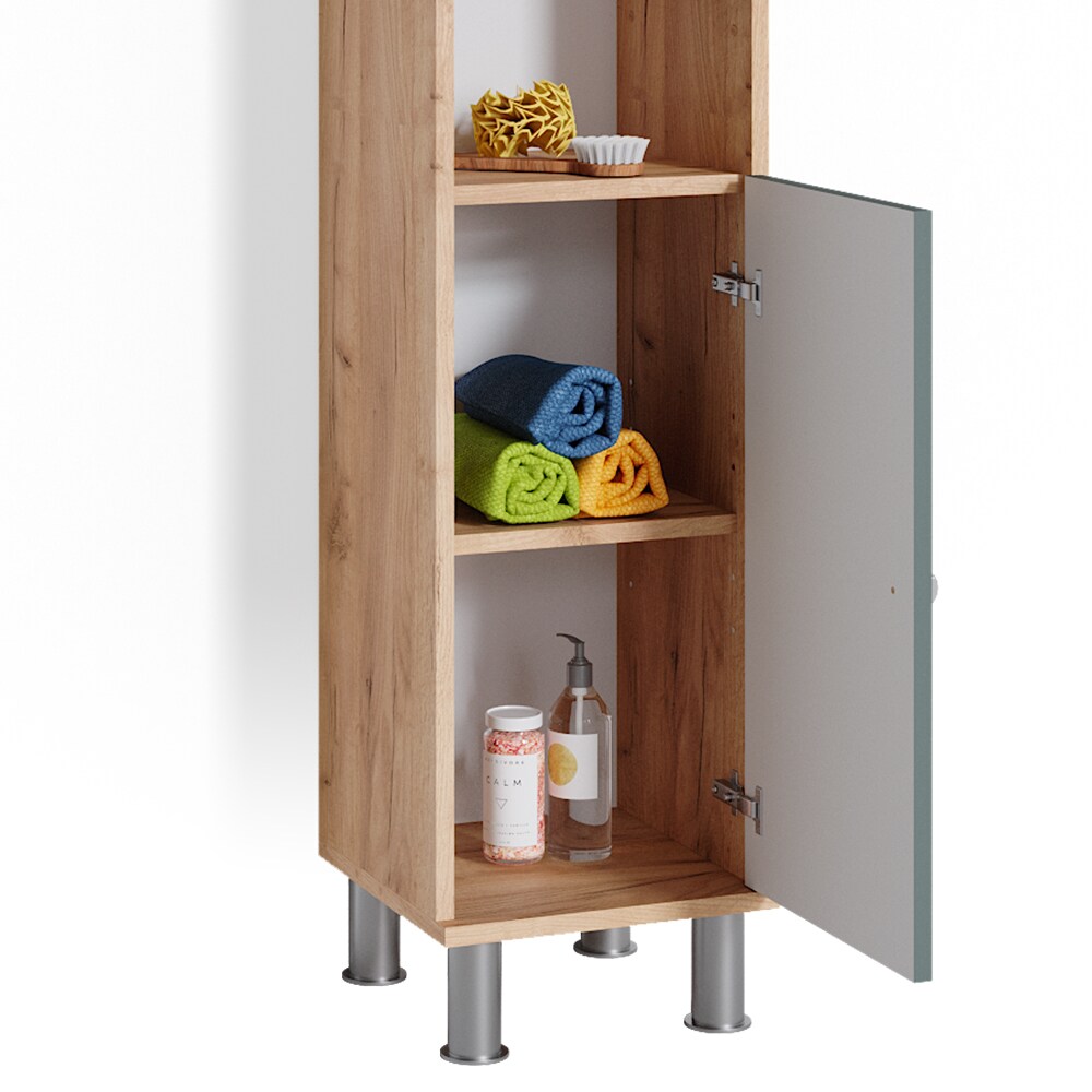 Vicco Badmöbelset Unterschrank Spiegelschrank Hochschrank Fynn Eiche Grün
