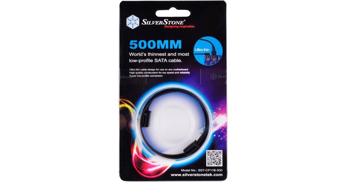 SilverStoneSATA III Kabel 50cm  (Zwart, 6Gb/s, Low Profile Connector, CP11B-500)