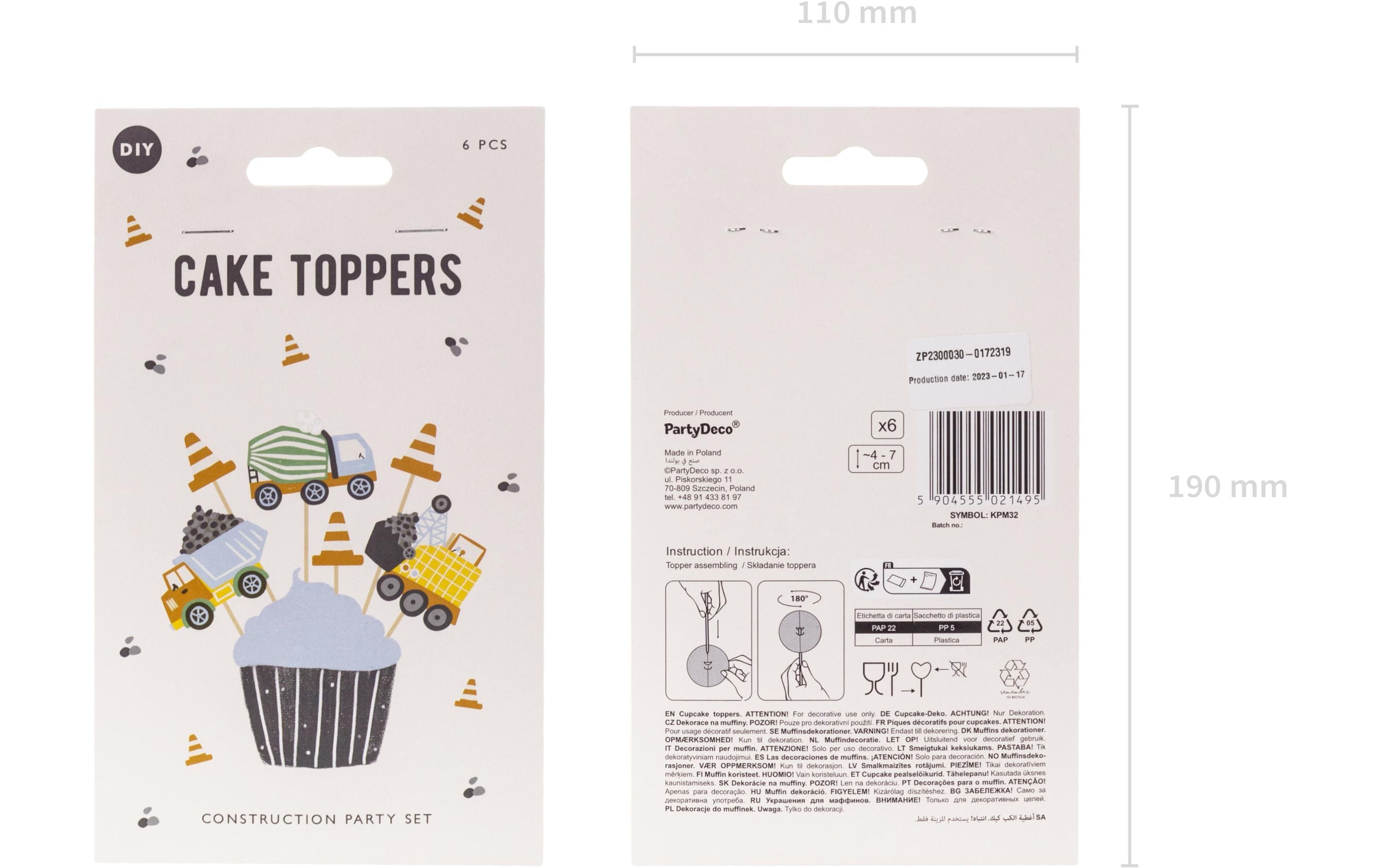 Kuchen-Topper Baufahrzeuge 1 Stück, MehrfarbigMuffin-Dekoration