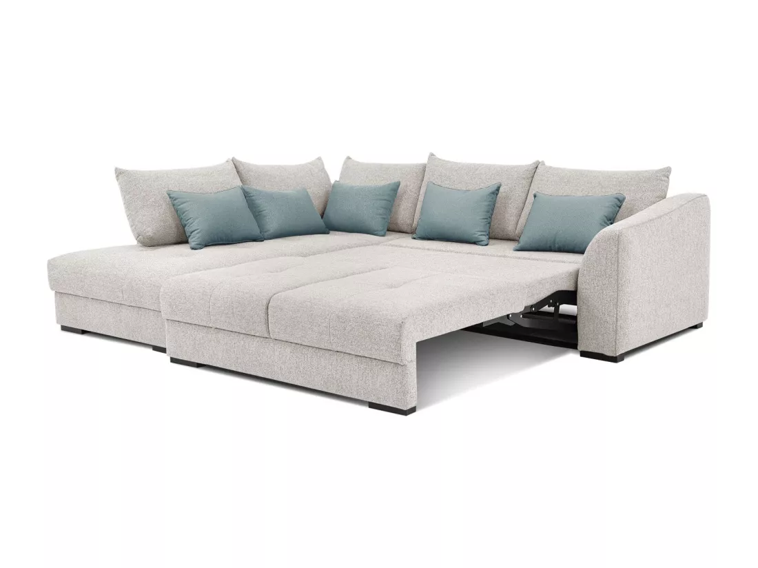 Canapé d'angle gauche 5 places convertible tissu beige - Elbe