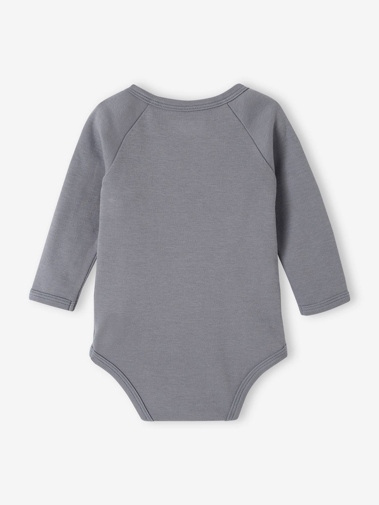 Conjunto de 3 bodies de manga comprida em algodão orgânico com abertura para recém-nascidos, cor rosa bebê com estampa de maquiagem.