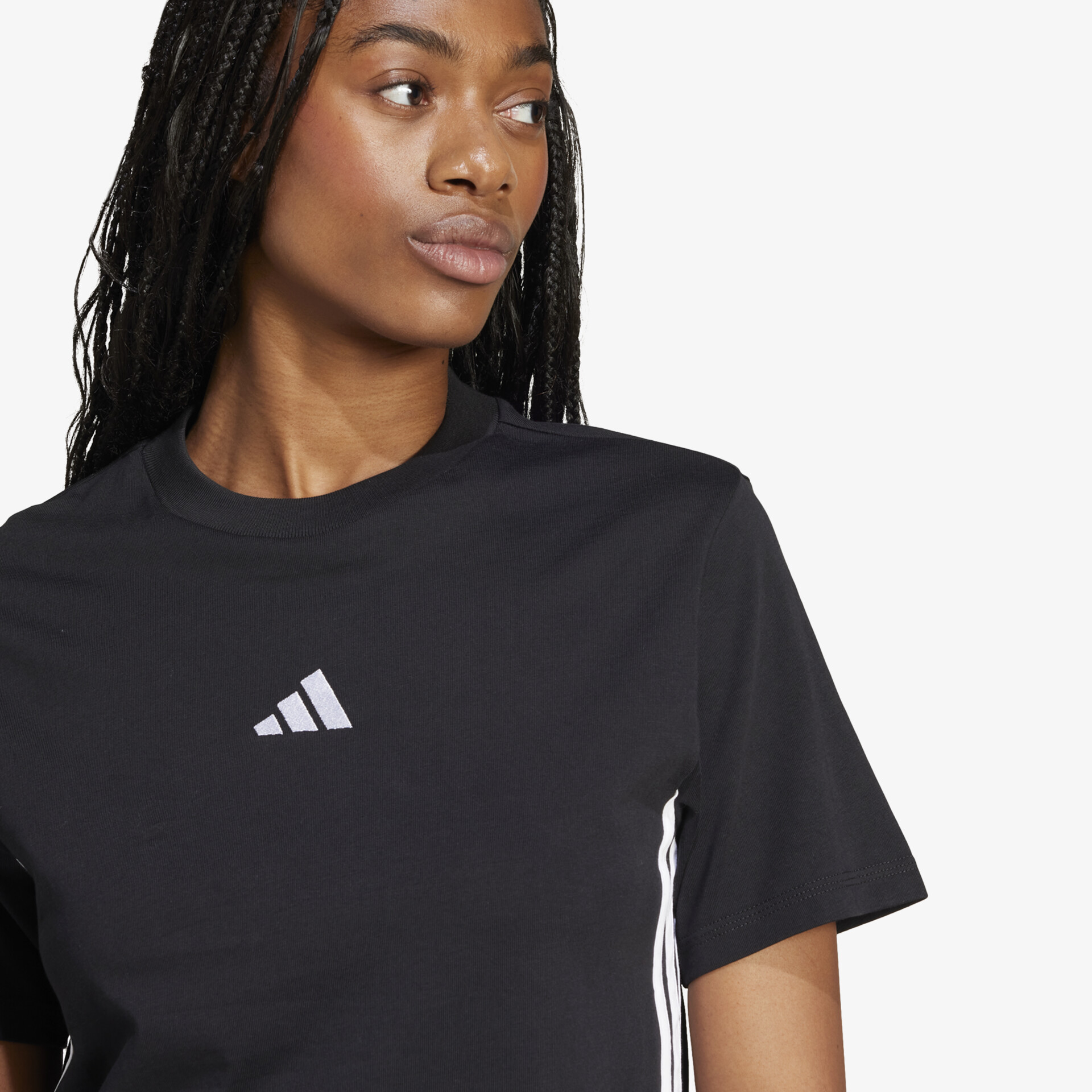 adidas Essentials 3 Streifen Damen T-Shirt schwarz