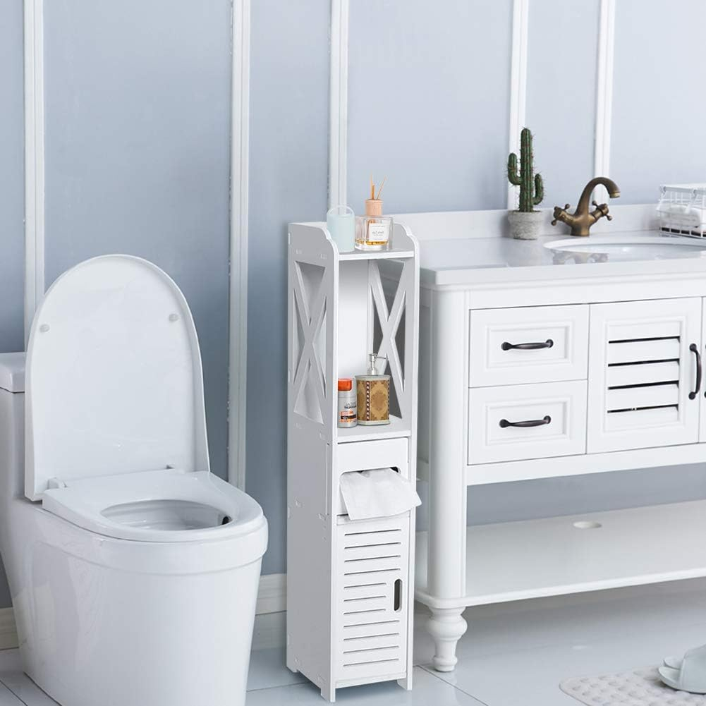 (80x15cm) 3in1 Holz Toiletten Papier Regal WC Papier Halterung mit Ablageflächen - Weiss