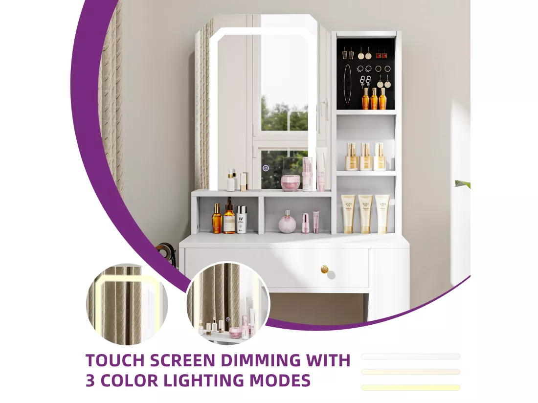 YITAHOME Coiffeuse avec Éclairage LED - 3 Couleurs avec Luminosité Réglable -Table de Maquillage avec Tiroirs - Blanc