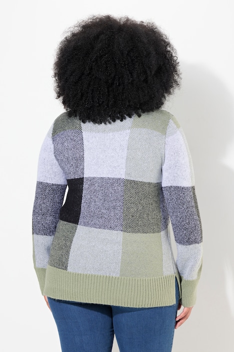 Pullover, Karomuster, Stehkragen, Langarm