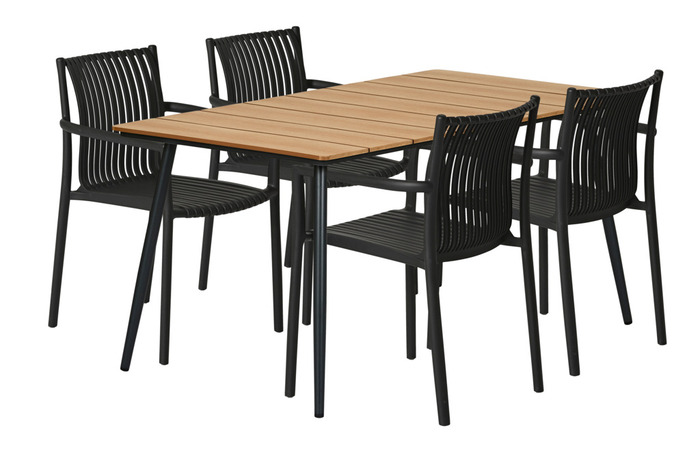 Havebord Beijing sort/teak 148 x 85 cm - Sunlife