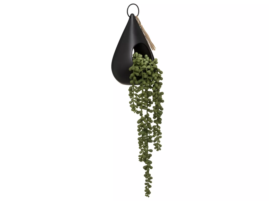 Plante artificielle suspendue dans un pot en céramique Noire H 50 cm