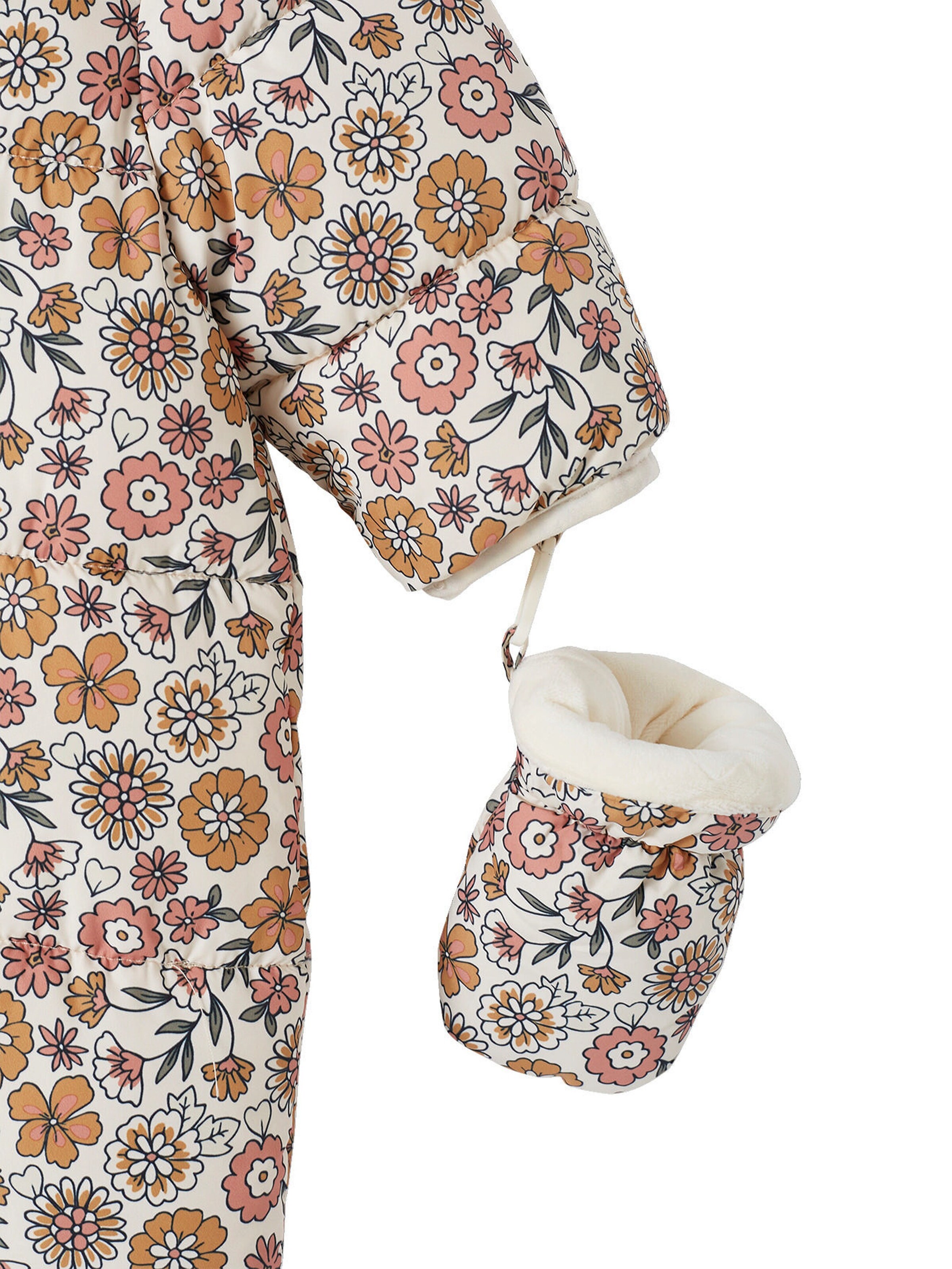 Vertbaudet Baby Winter-Overall mit Fleecefutter, geblümt hellbeige bedruckt