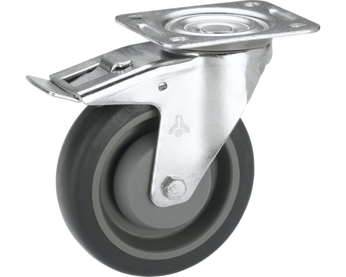 Tarrox transportmaterieel zwenkwiel, tot 150 kg, met plaat, TPE loopvlak, draadbescherming en totale vergrendeling, 100 x 128 x 32 mm