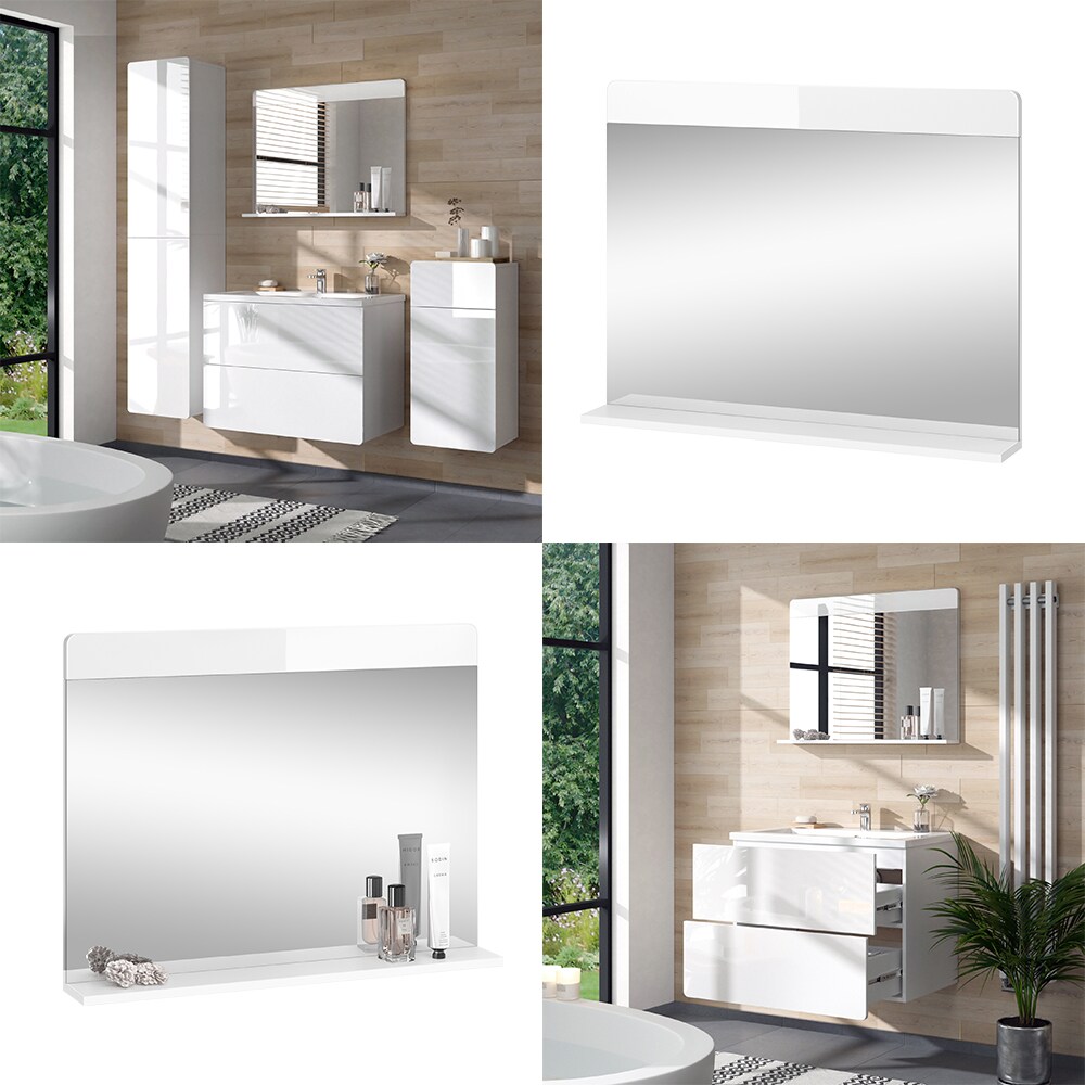 Vicco Badezimmerspiegel Izan Weiß Hochglanz 80 x 62 cm mit Regal