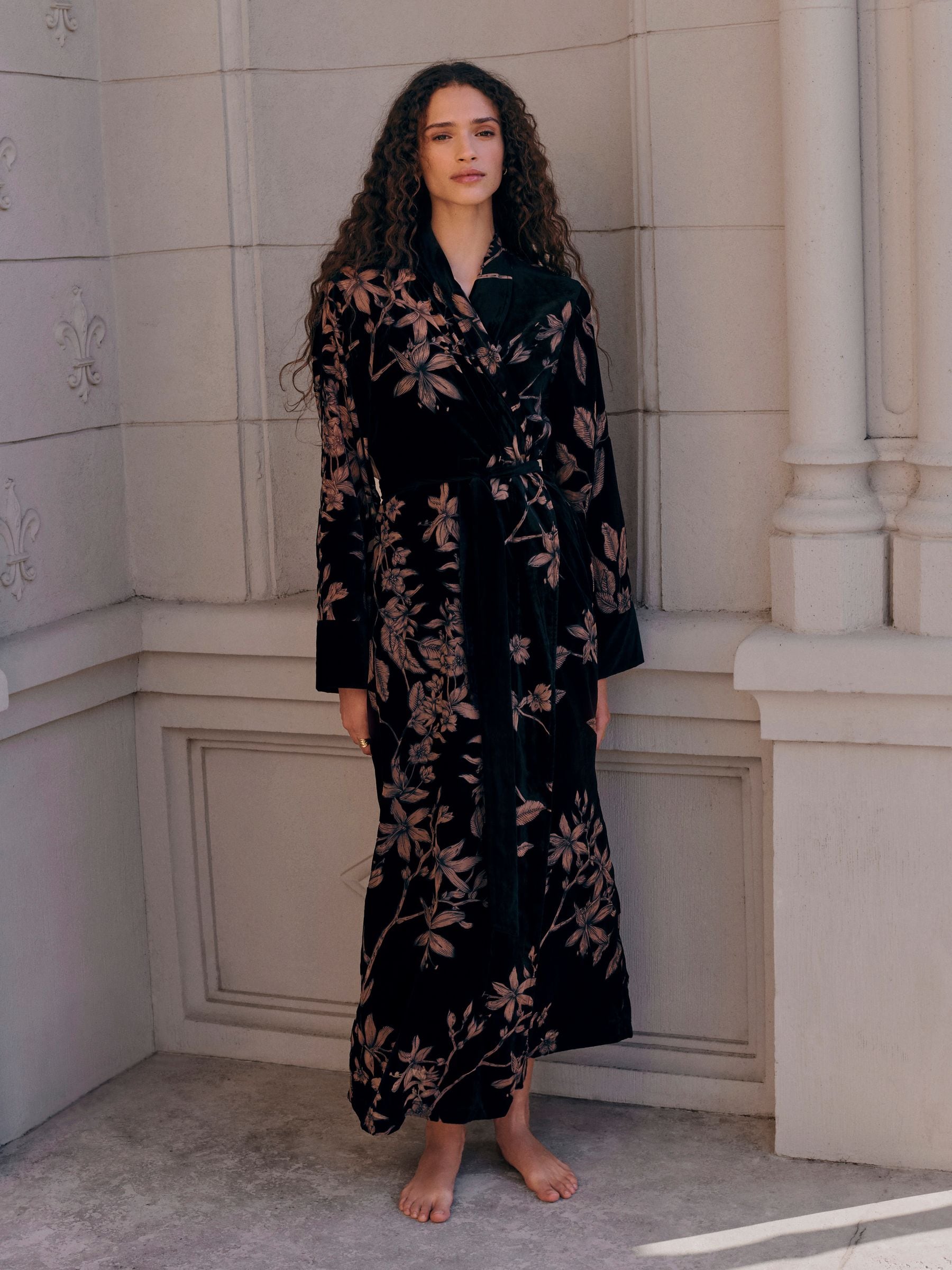 Zwart bloemenprint - Print N.Premium Velvet Robe