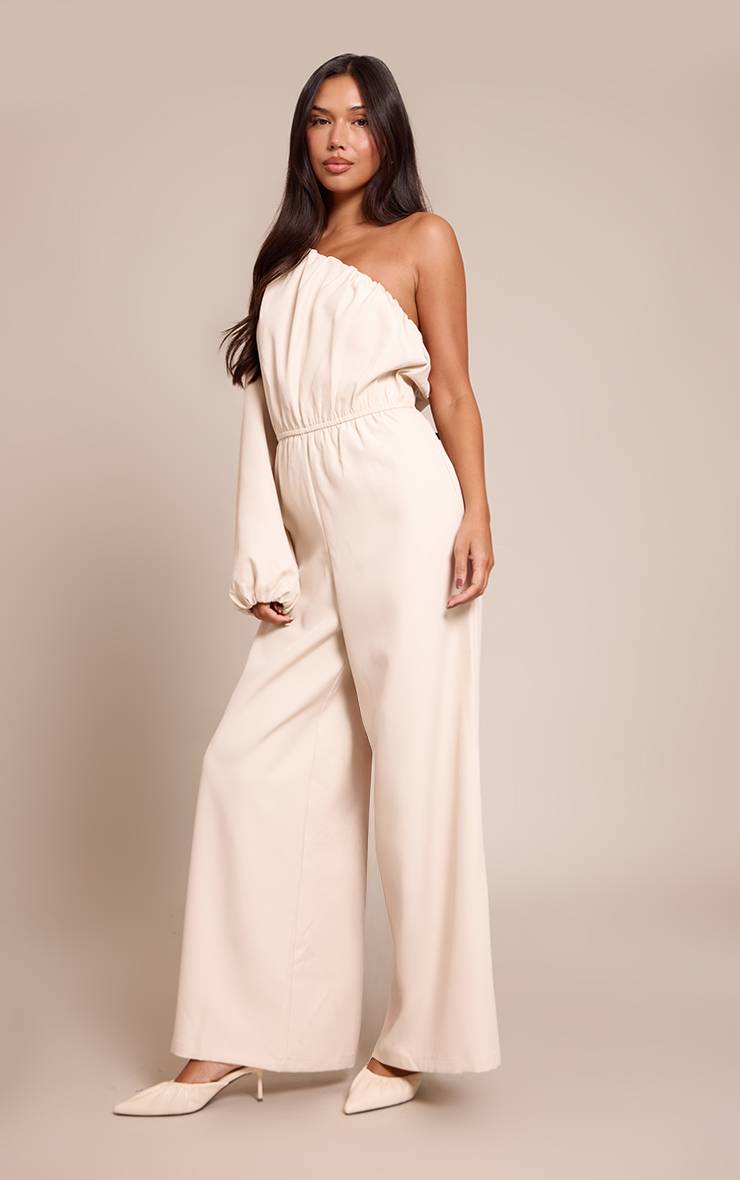Crème Combinaison En Tissu Tissé À Taille Cintrée Asymétrique