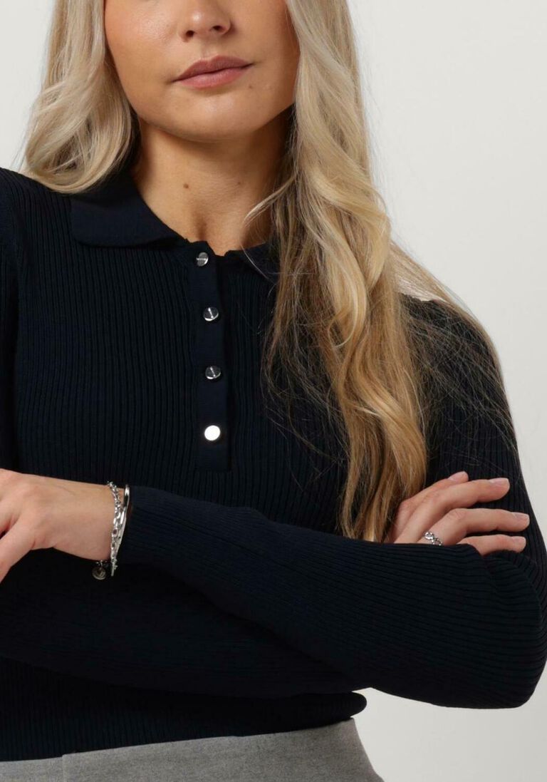 VANILIA donkerblauwe vanilia trui fitted polo longsleeve