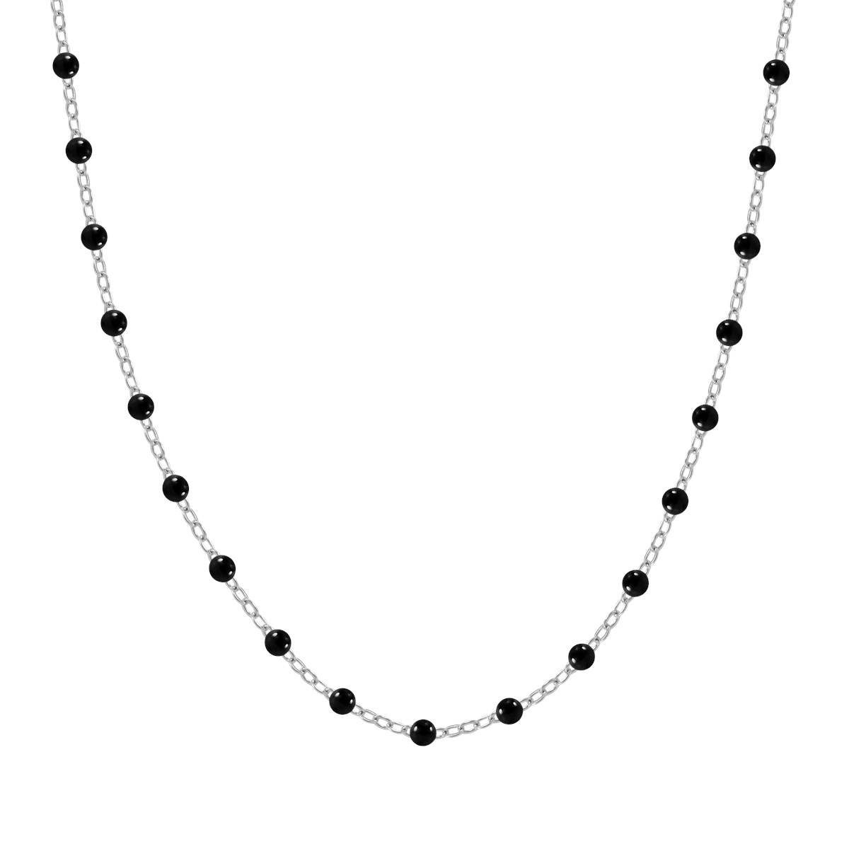 Collier à pierres noires en acier argenté