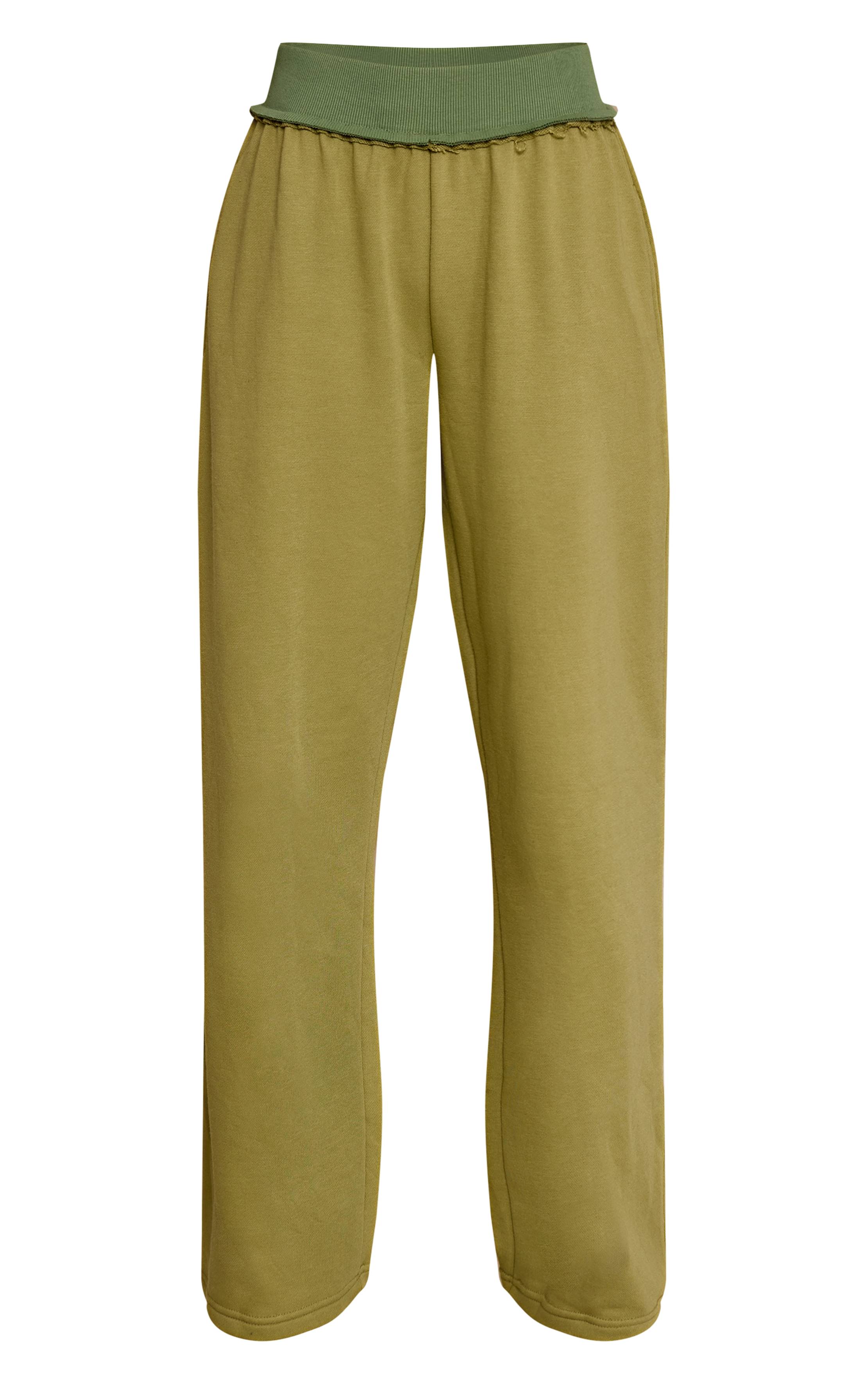Kaki Pantalon De Jogging Droit À Taille Usée