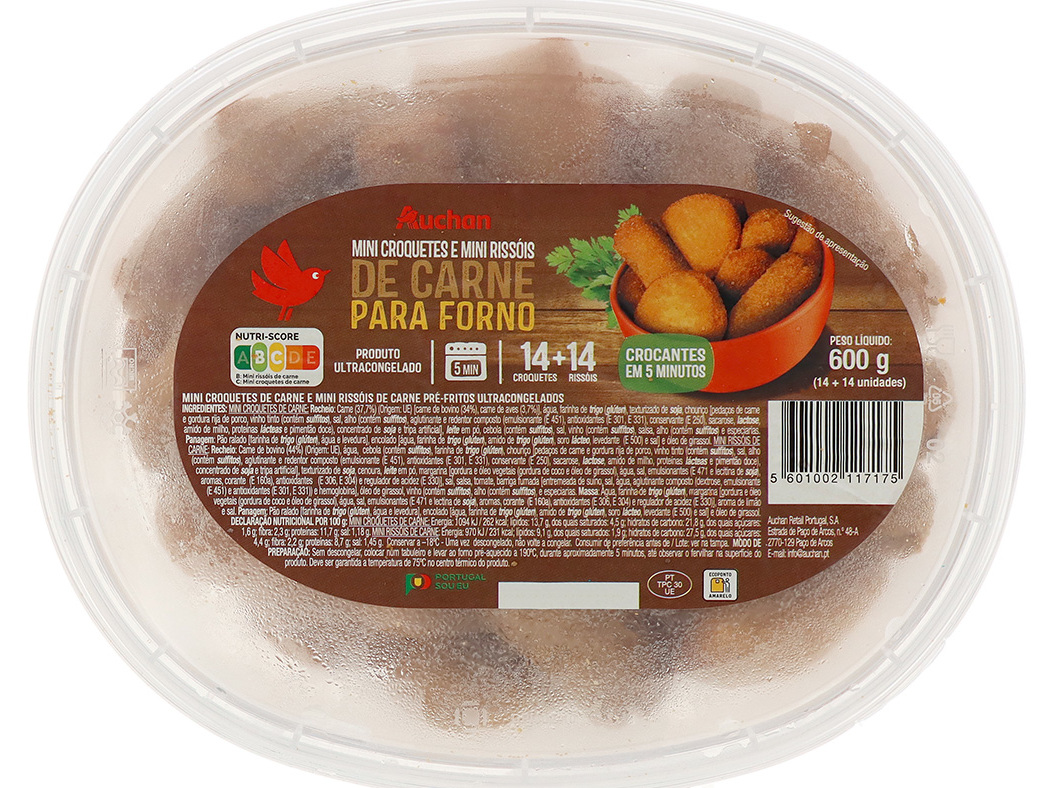MINI CROQUETES E RISSÓIS DE CARNE AUCHAN P/FORNO 28UN 600G