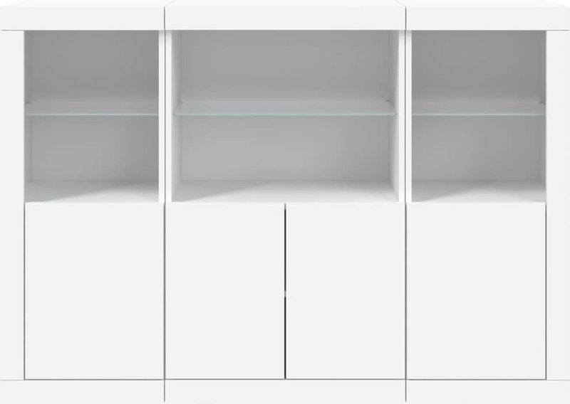 vidaXL - Dressoirs - Wit - Bewerkt Hout - 3 Stuks - Met LED-Verlichting