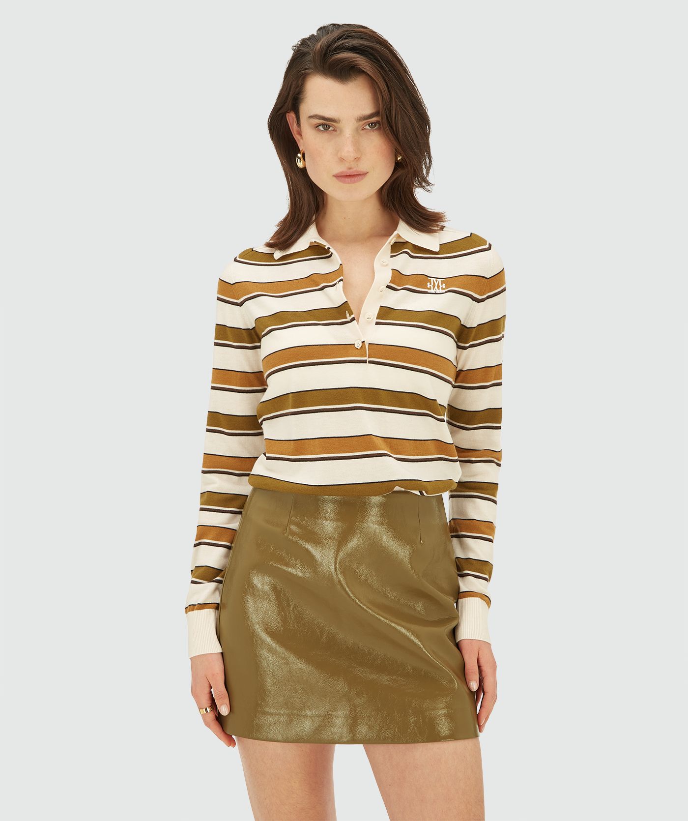 JV-AUDREY slim fit trui met strepen - olive green stripe